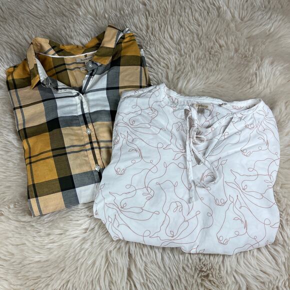 Barbour Lot of 2 Womens Tops Size 12 Tartan Plaid & Equestrian Print Logo Bar